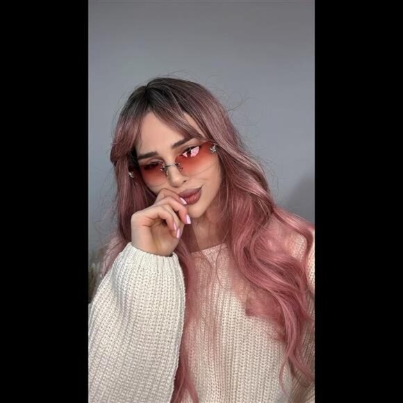 Elegant Pink Gradient Butterfly Rimless Sunglasses with Crystal Accents - Picture 2 of 7